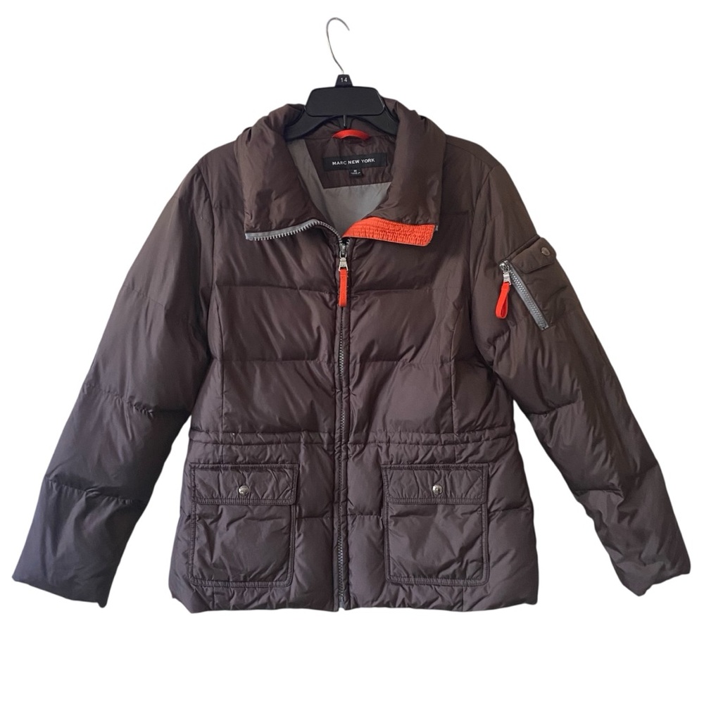 Marc New York Brown Chocolate Puffer Coat with Orange Accents Women Size M